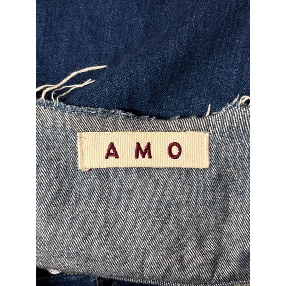 AMO Dress Medium Womens Lola Blue Denim Button Down Raw Hems - Picture 9 of 11